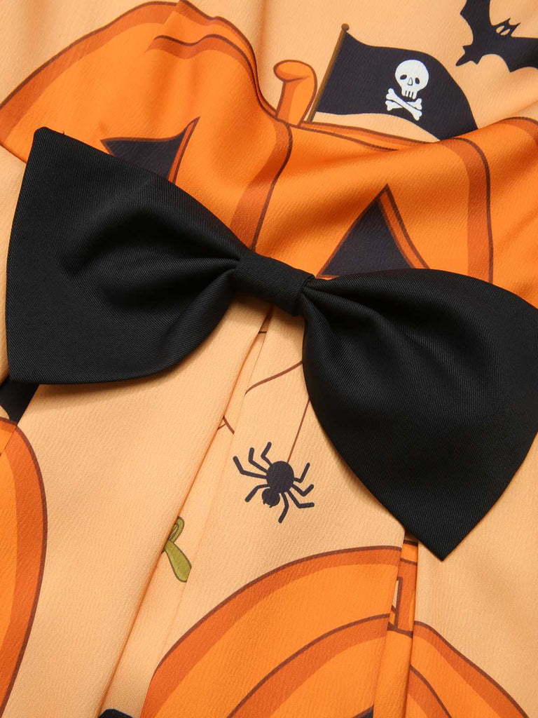 Abito faccia di zucca con perline Halloween arancione anni '50