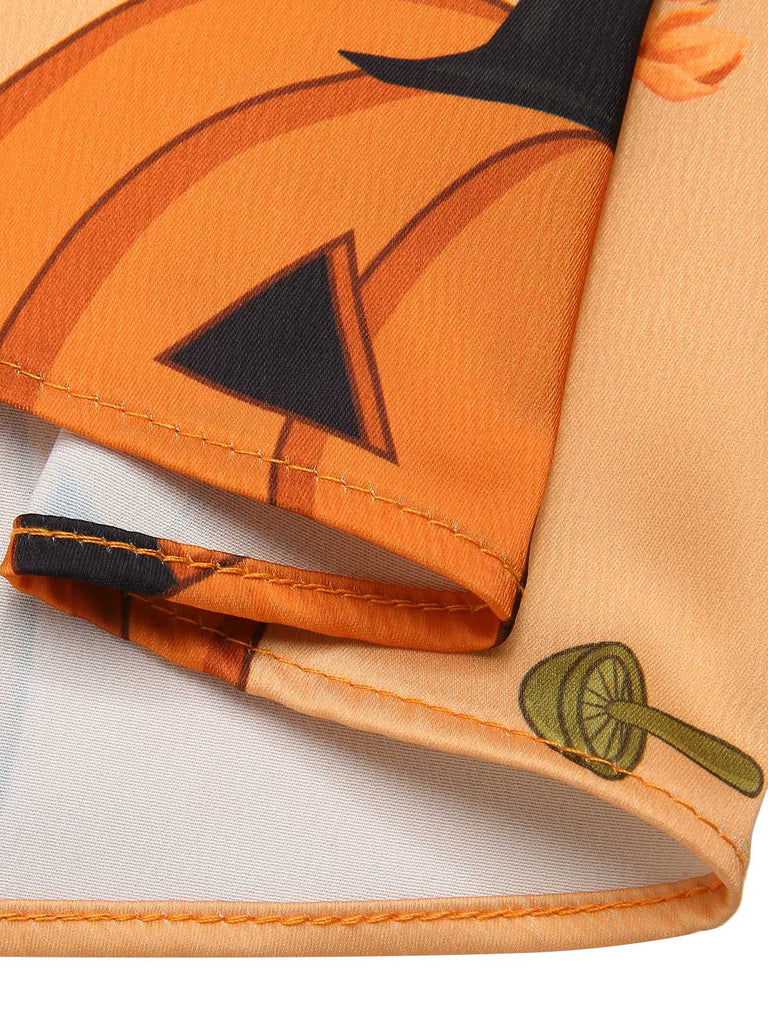 Abito faccia di zucca con perline Halloween arancione anni '50
