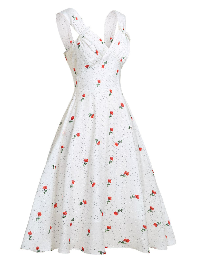 Abito in raso finta pois ciliegia bianco anni '50