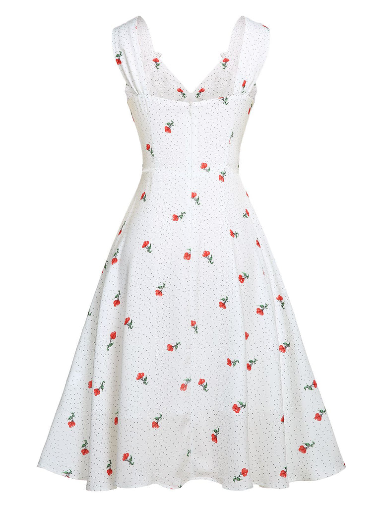 Abito in raso finta pois ciliegia bianco anni '50