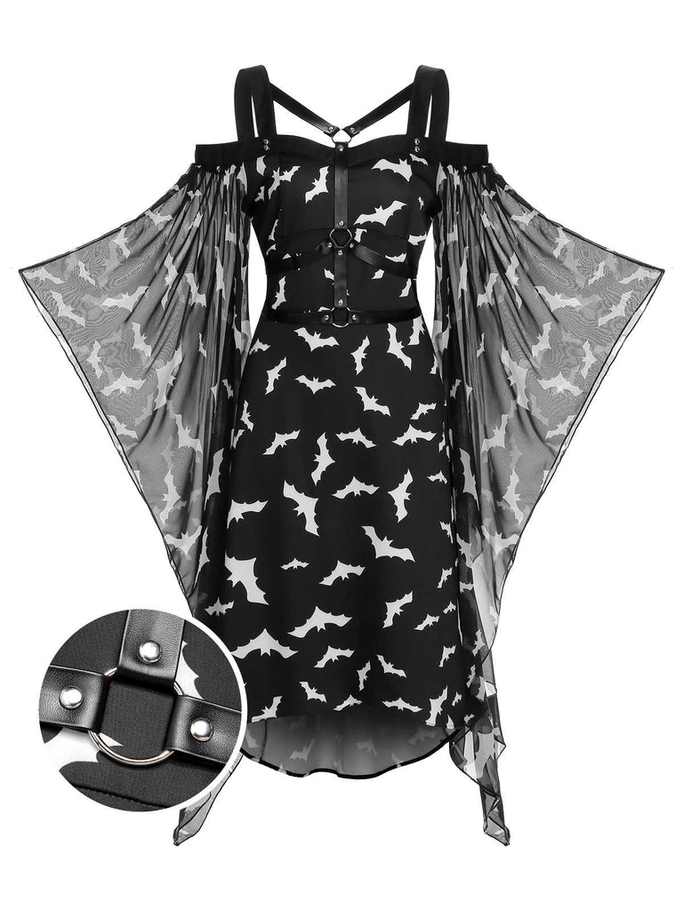 Abito da pipistrello con spalline sottili Halloween nero anni '50