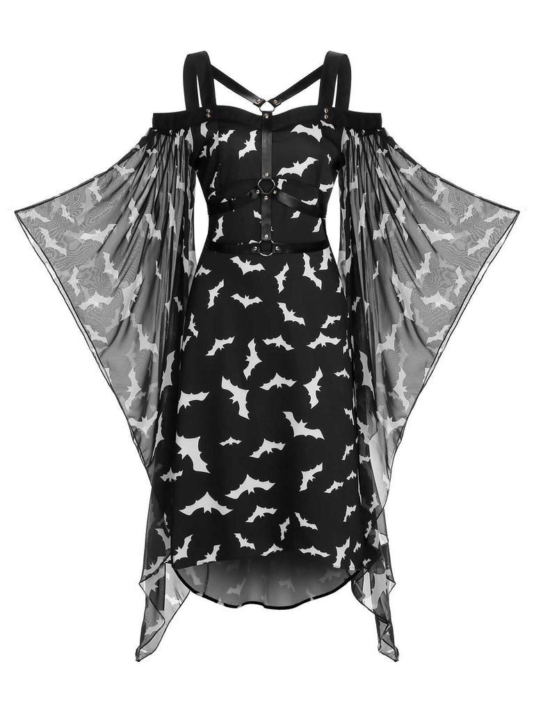 Abito da pipistrello con spalline sottili Halloween nero anni '50