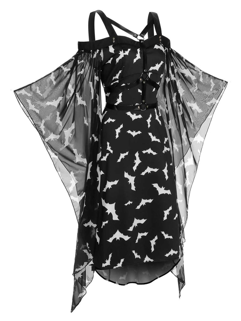 Abito da pipistrello con spalline sottili Halloween nero anni '50