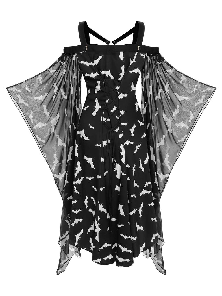 Abito da pipistrello con spalline sottili Halloween nero anni '50