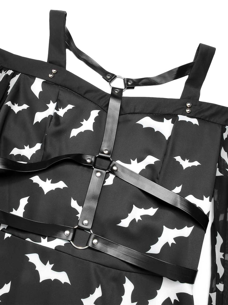 Abito da pipistrello con spalline sottili Halloween nero anni '50