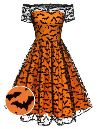 [Prevendita] Abito a ruota con spalle scoperte in pizzo Halloween anni '50