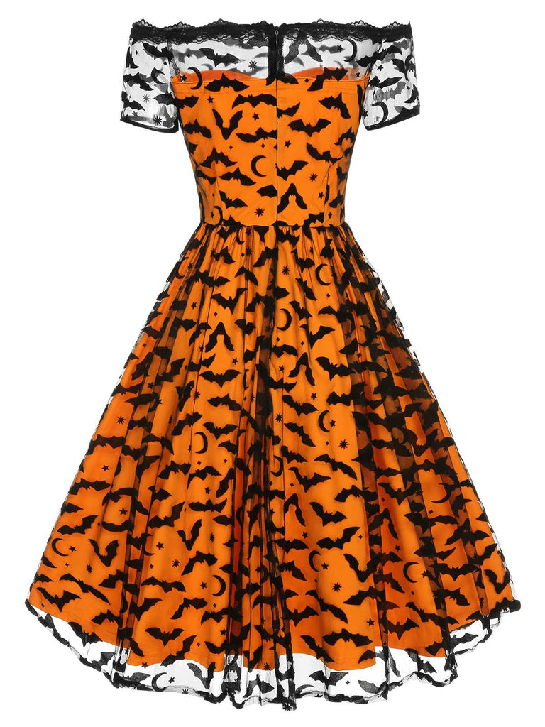 Abito a ruota con spalle scoperte in pizzo Halloween anni '50