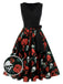 Abito teschio e rosa Halloween senza maniche nero anni '50