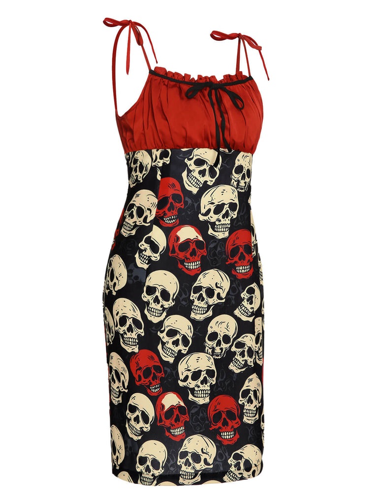 Abito a teschio di Halloween spalline sottili rosso anni '60