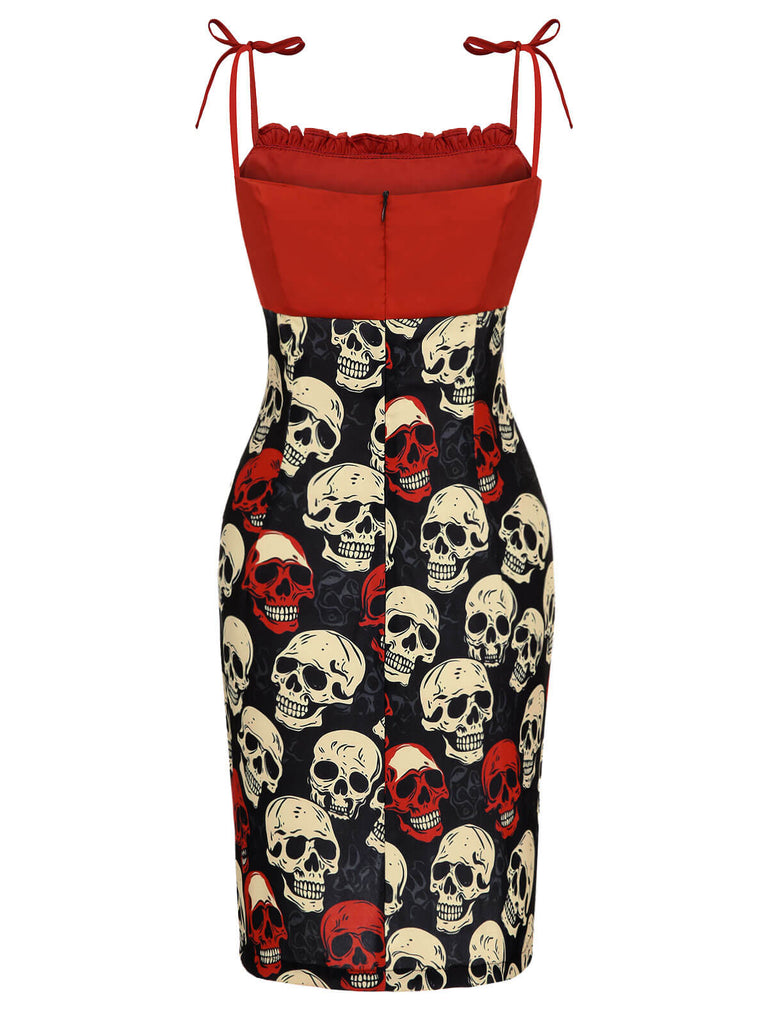 Abito a teschio di Halloween spalline sottili rosso anni '60
