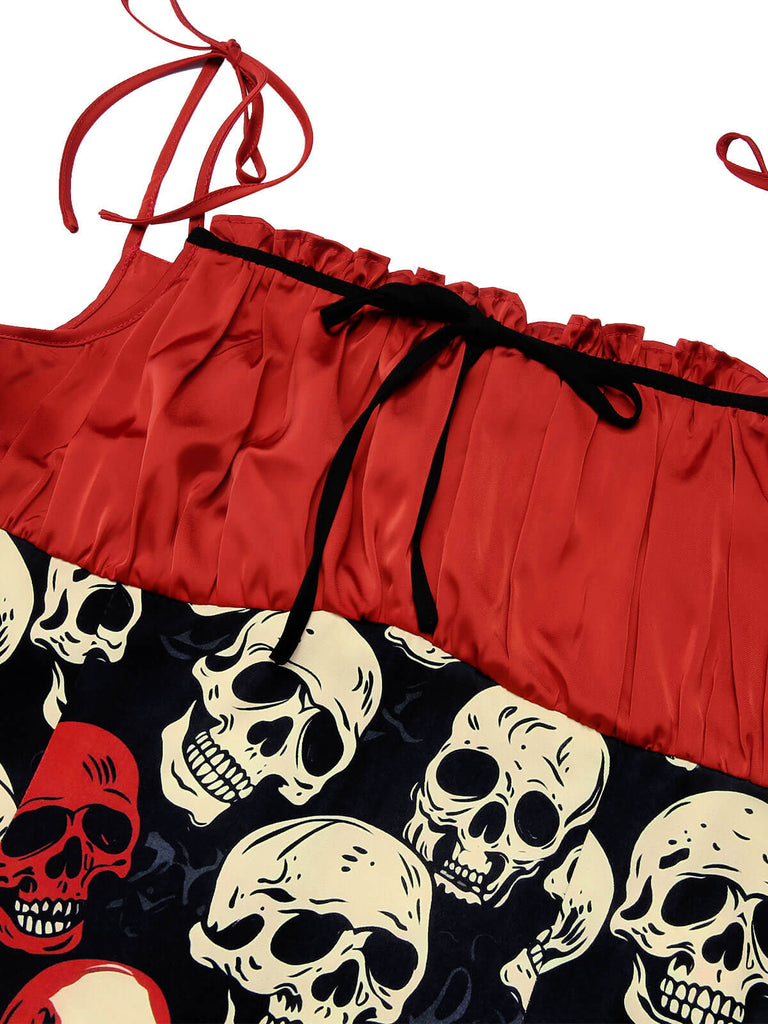 Abito a teschio di Halloween spalline sottili rosso anni '60