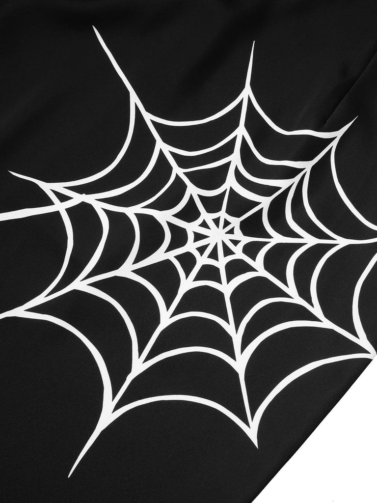 Abito tubino con rete a ragnatela di Halloween nero anni '60