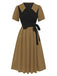 Abito a trapezio con revers falso 2 pezzi cachi anni '40