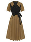 Abito a trapezio con revers falso 2 pezzi cachi anni '40