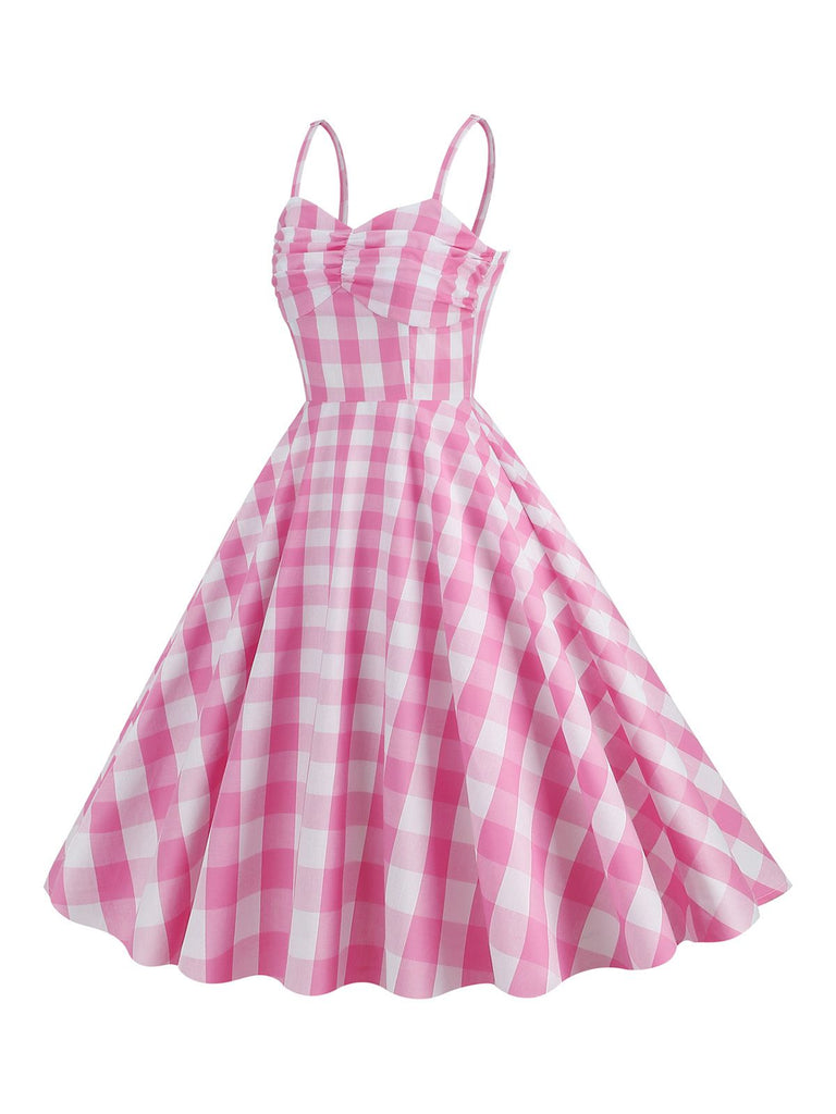 Abito a ruota plaid spalline sottili anni '50
