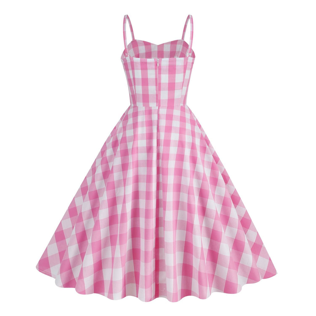 Abito a ruota plaid spalline sottili anni '50
