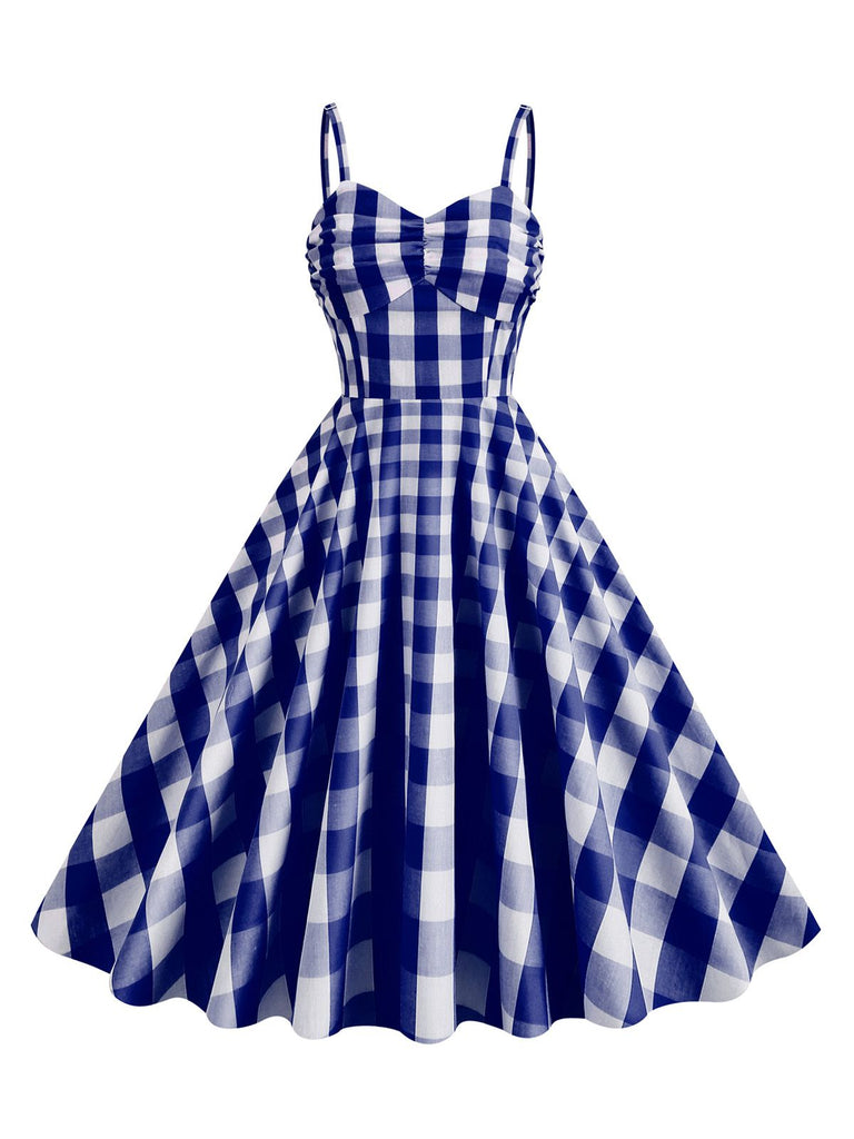 Abito a ruota plaid spalline sottili anni '50