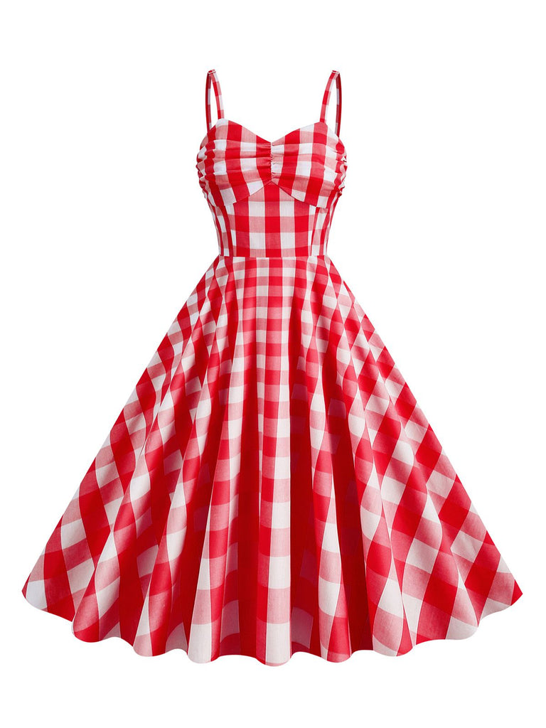 Abito a ruota plaid spalline sottili anni '50