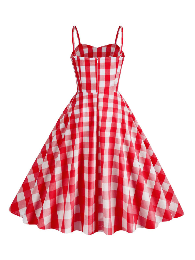 Abito a ruota plaid spalline sottili anni '50