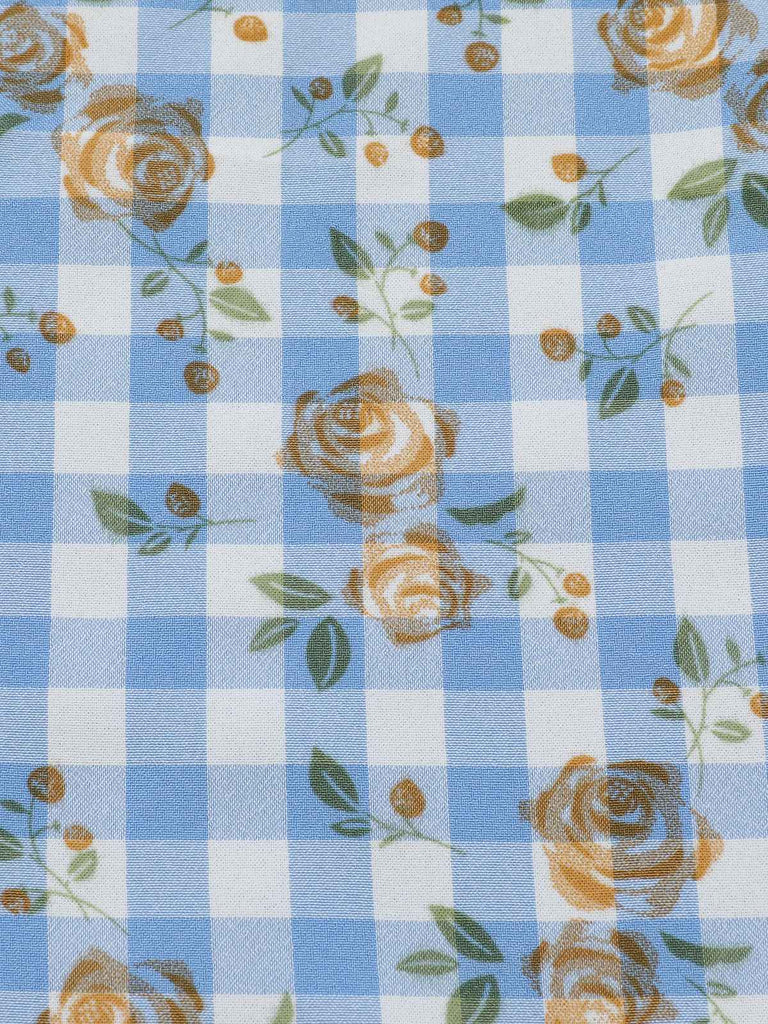 Abito plaid floreale con maniche a sbuffo blu anni '60