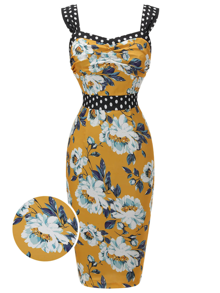 Abito a tubino pois floreale patchwork giallo anni '60