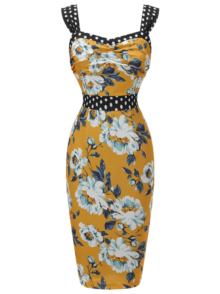 Abito a tubino pois floreale patchwork giallo anni '60