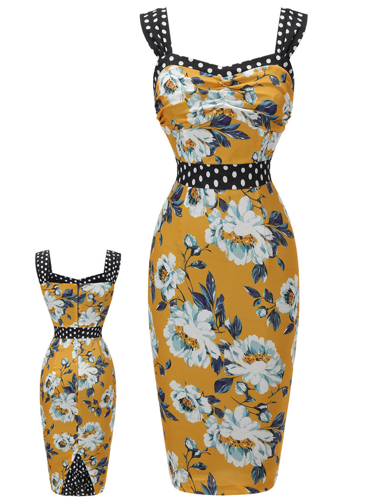 Abito a tubino pois floreale patchwork giallo anni '60