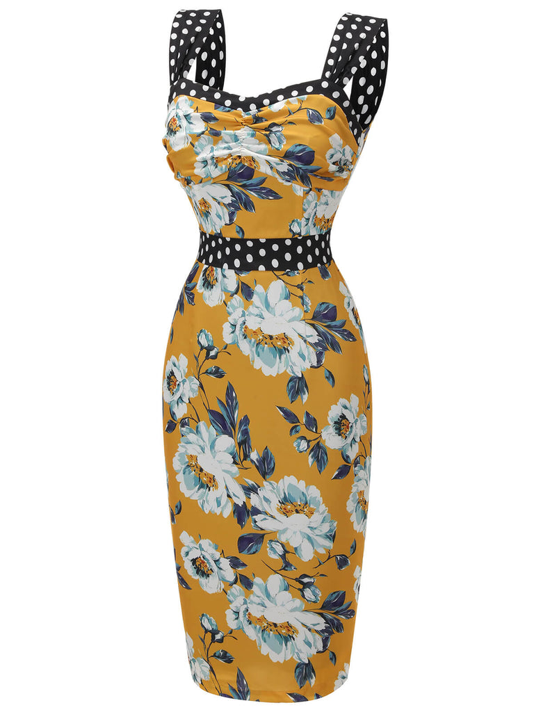 Abito a tubino pois floreale patchwork giallo anni '60