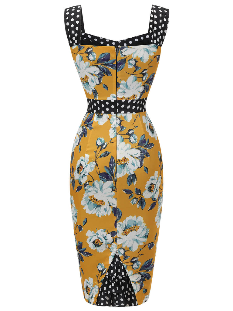 Abito a tubino pois floreale patchwork giallo anni '60