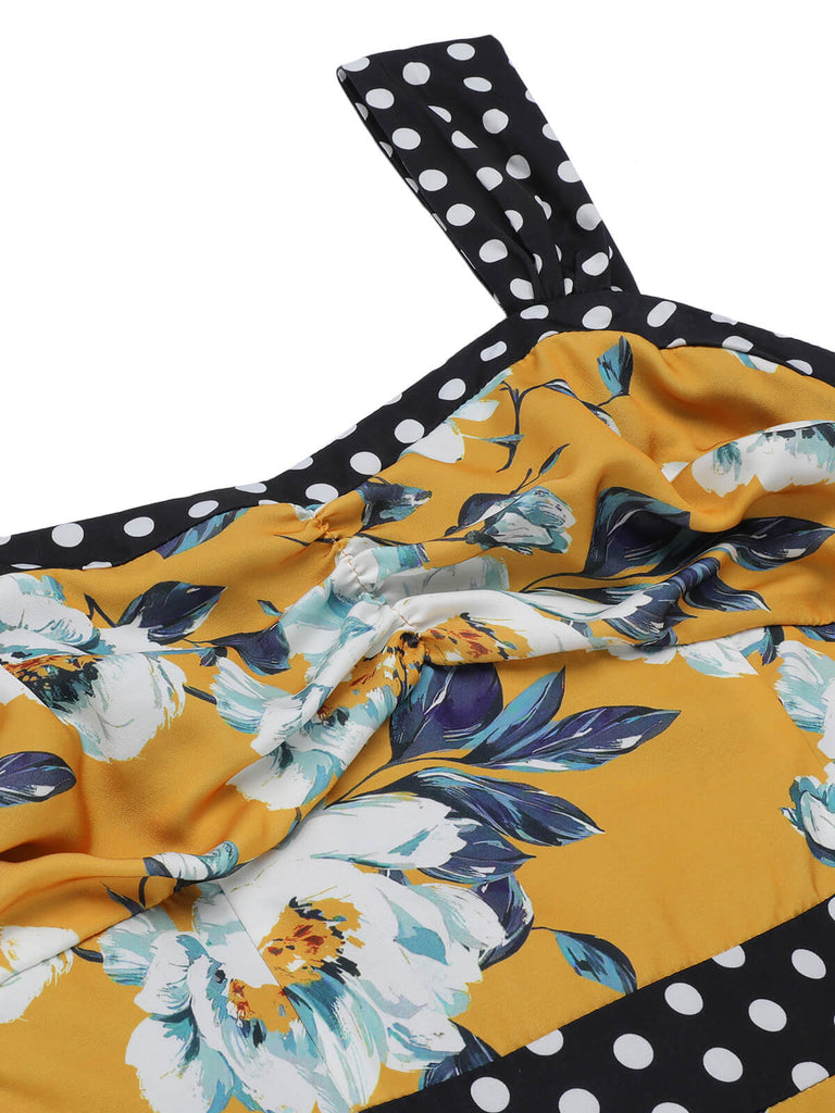 Abito a tubino pois floreale patchwork giallo anni '60