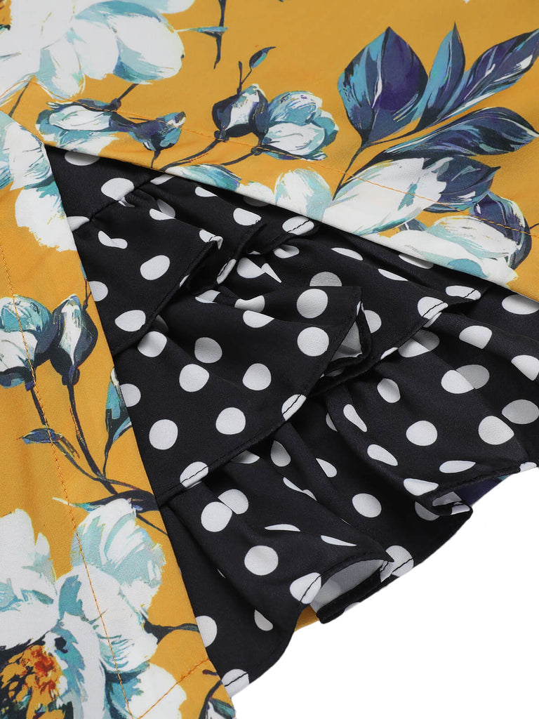 Abito a tubino pois floreale patchwork giallo anni '60