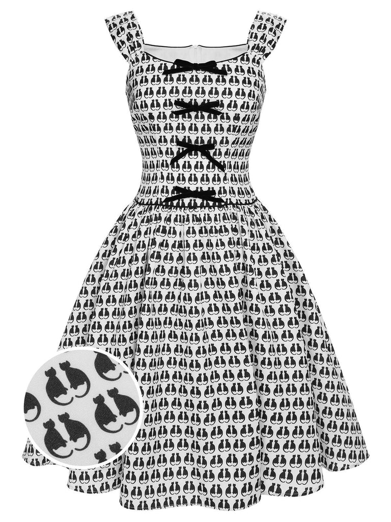 Abito stampa di gatti in velluto Halloween anni '50