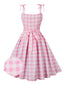 Abito a ruota plaid spalline sottili rosa anni '50