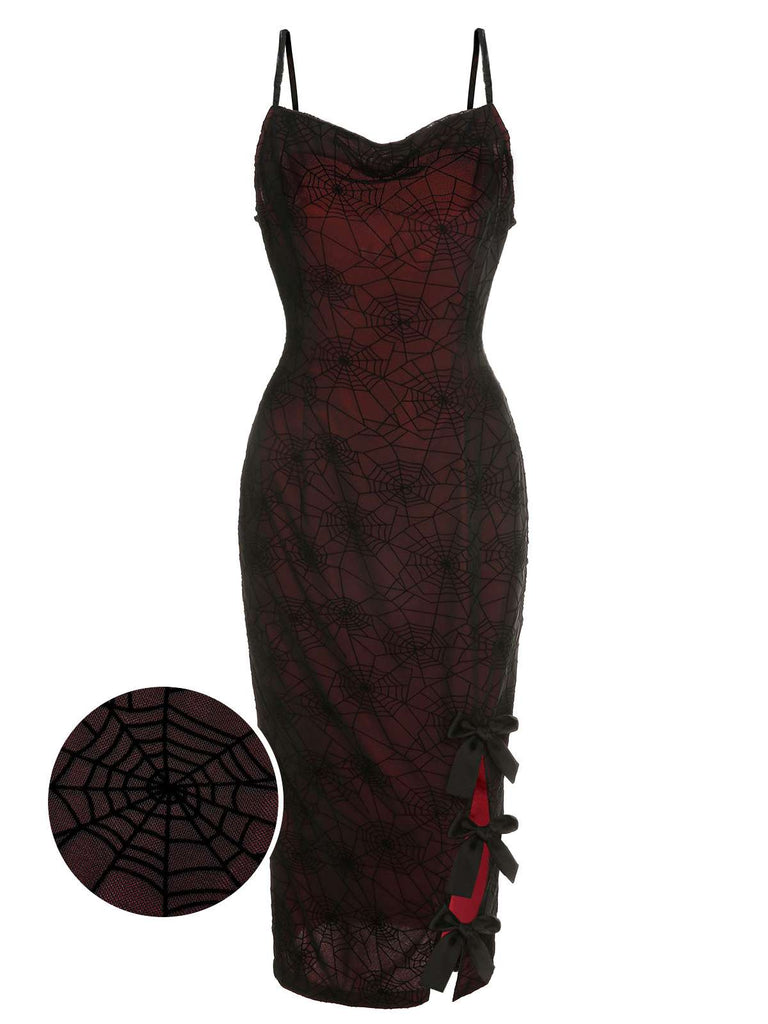 Abito ragnatela di Halloween rosso intenso anni '60