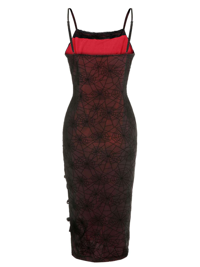 Abito ragnatela di Halloween rosso intenso anni '60