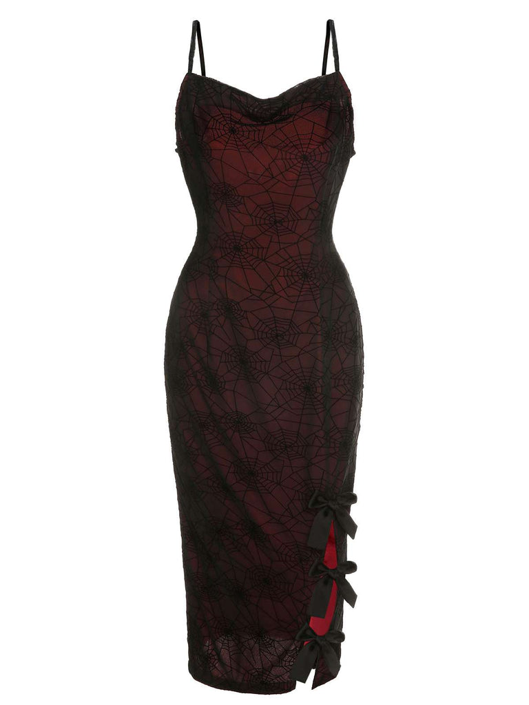 Abito ragnatela di Halloween rosso intenso anni '60