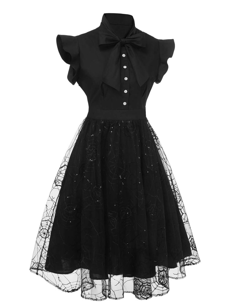 Abito in rete ragno con paillettes nero anni '50