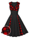 Abito a quadri con scollo a V rosso e nero anni '50