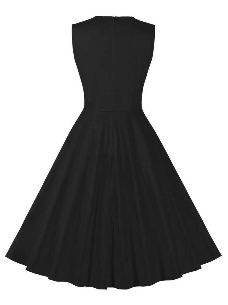 Abito a quadri con scollo a V rosso e nero anni '50