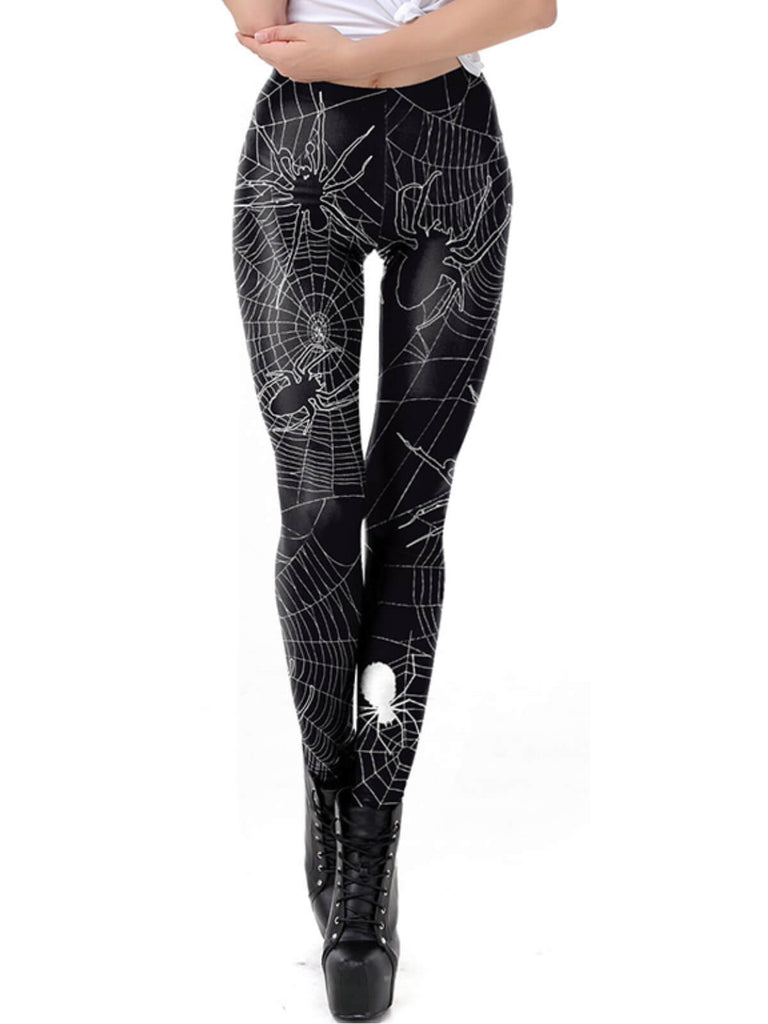 Leggings nero a forma di ragnatela di Halloween