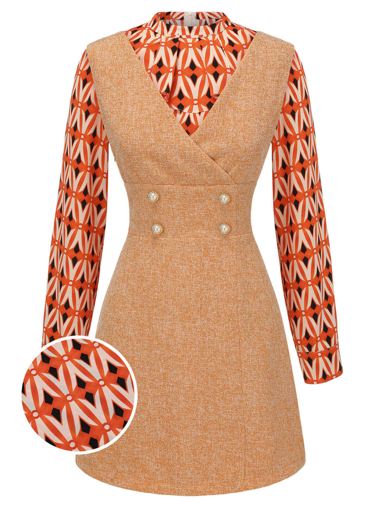 2PCS Camicetta e miniabito in tweed arancione anni '60