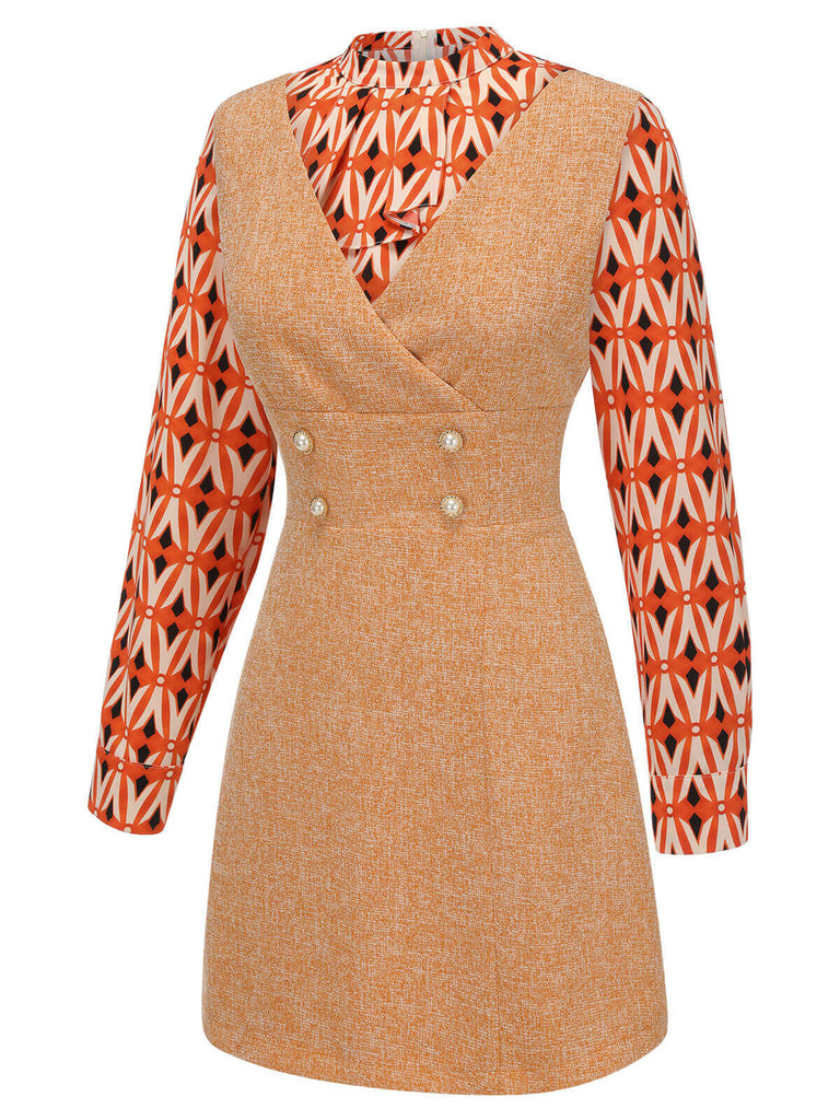 2PCS Camicetta e miniabito in tweed arancione anni '60