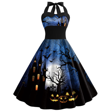 Abito a ruota con scollo all'americana Halloween anni '50