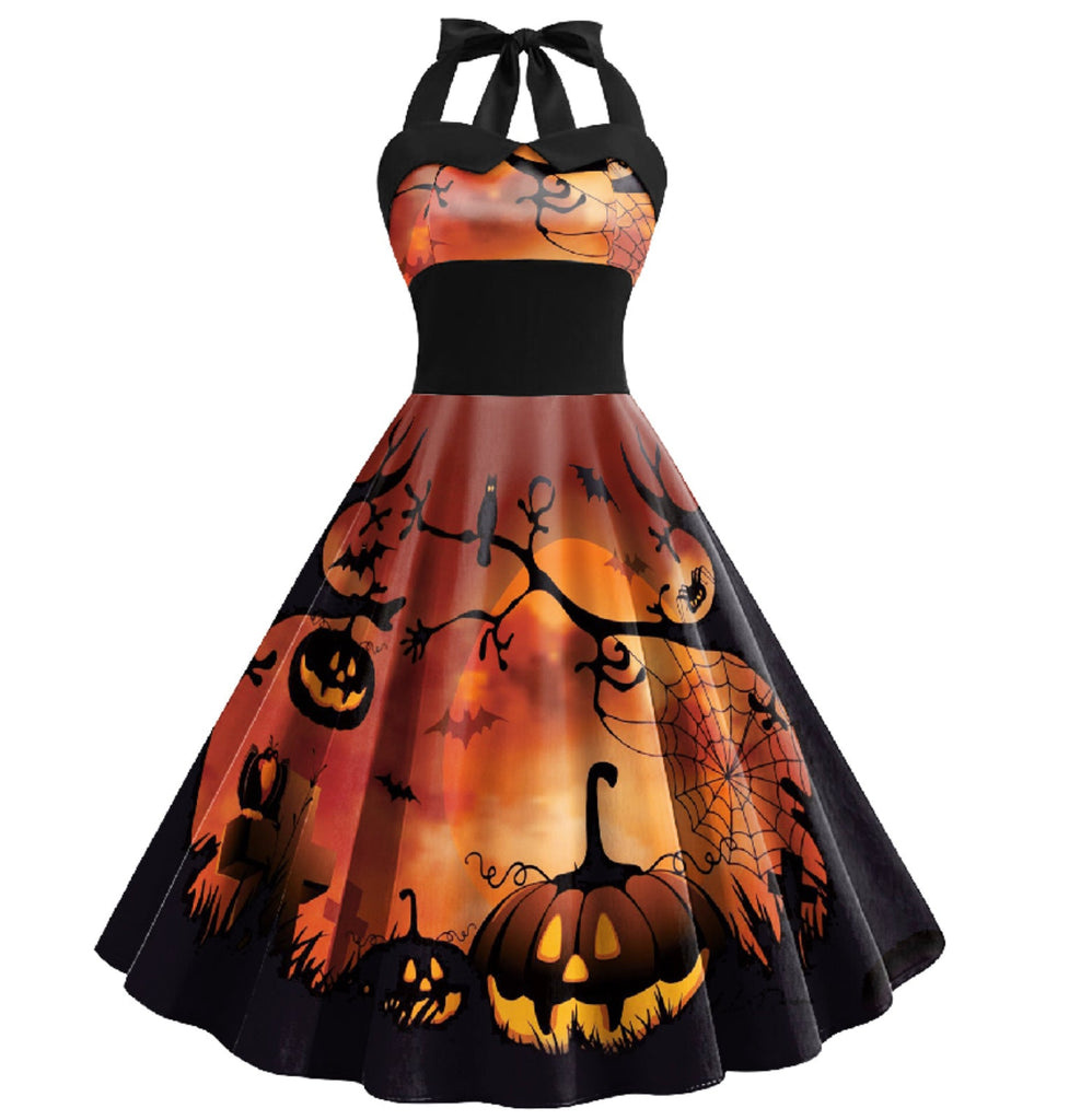 Abito a ruota con scollo all'americana Halloween anni '50