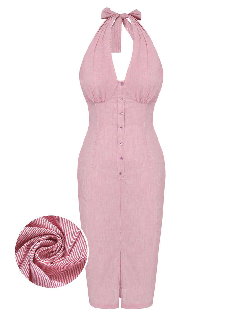 Abito a righe scollo all'americana rosa anni '60