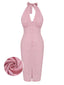 Abito a righe scollo all'americana rosa anni '60