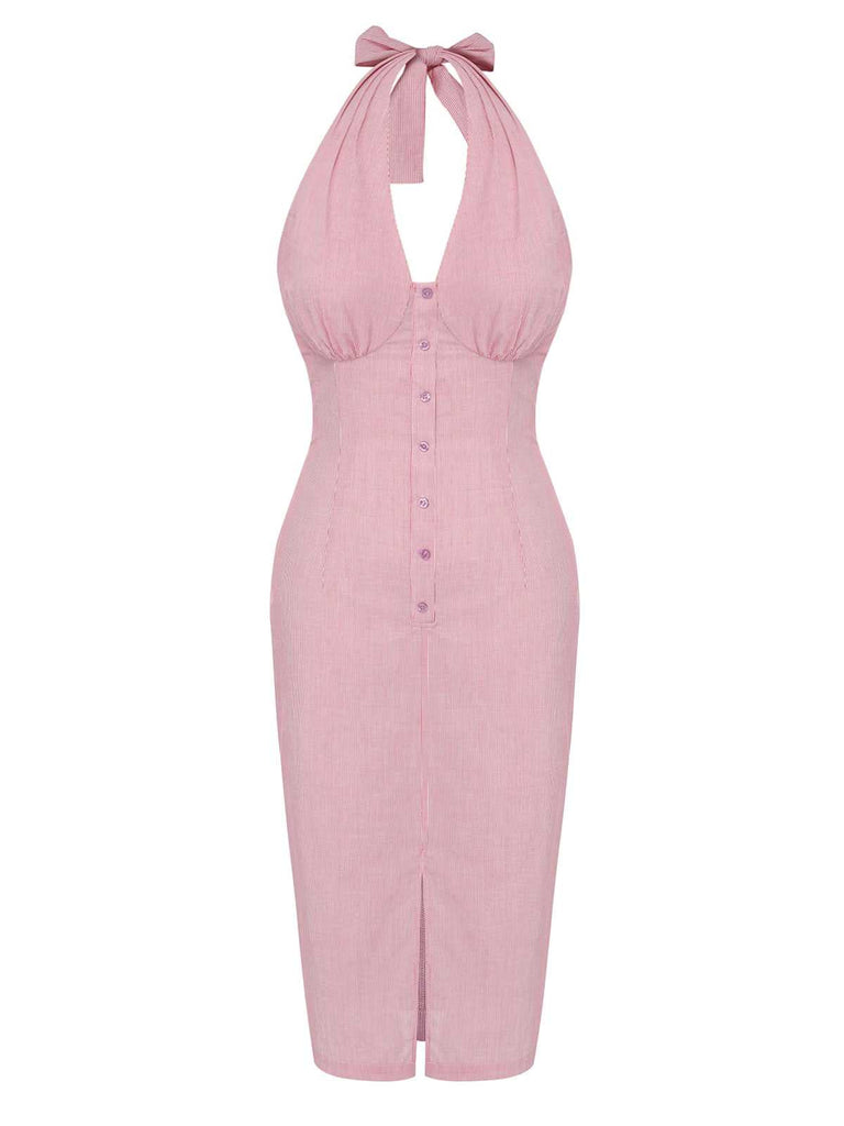 Abito a righe scollo all'americana rosa anni '60