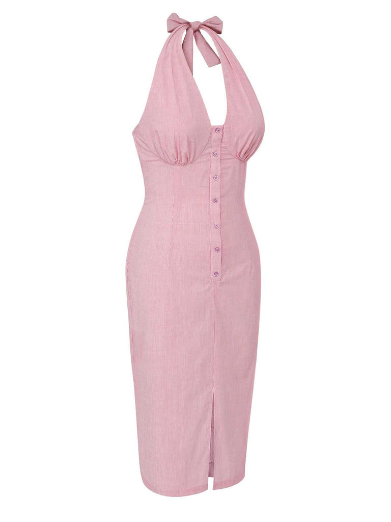 Abito a righe scollo all'americana rosa anni '60