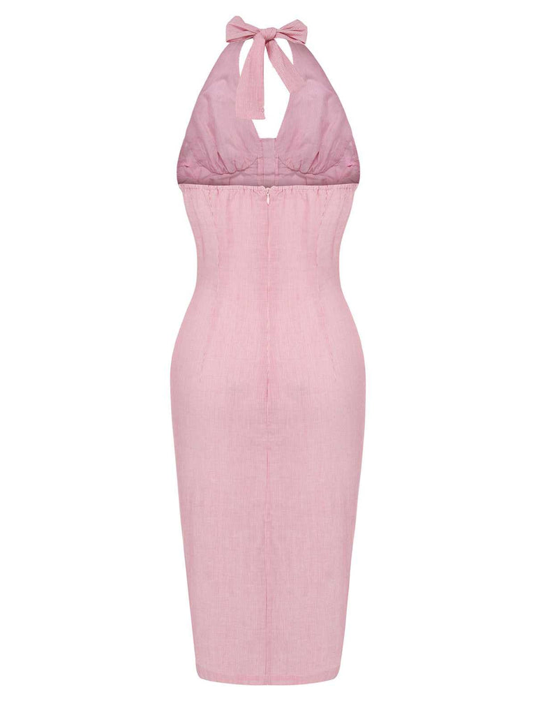 Abito a righe scollo all'americana rosa anni '60