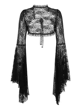 Top con maniche svasate in pizzo di Halloween nero anni '30